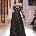 siyah dantel kollu abiye elbise