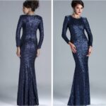 uzun kollu payetli abiye elbise