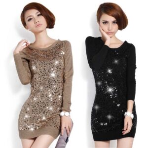 pırıltılı kışlık elbise modeli