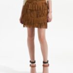 kahverengi püsküllü etek modeli