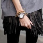 püsküllü deri etek