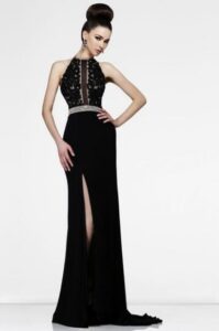 yırtmaçlı siyah uzun abiye elbise