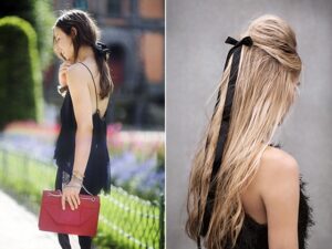 siyah kurdele şeklinde saç tokaları