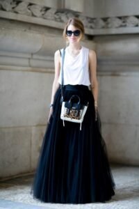 siyah tül uzun etek modeli