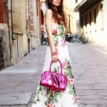 uzun çiçekli elbise modeli