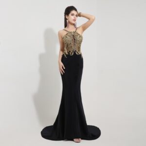 siyah taşlı abiye elbise modeli