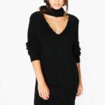 kışlık siyah örgü elbise modeli