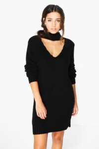 kışlık siyah örgü elbise modeli